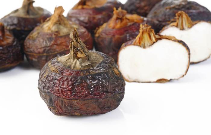 Water chestnut eleocharis dulcis chestnuts corm harvest garden raw prepare peeling covering eating away ll inside brown find white