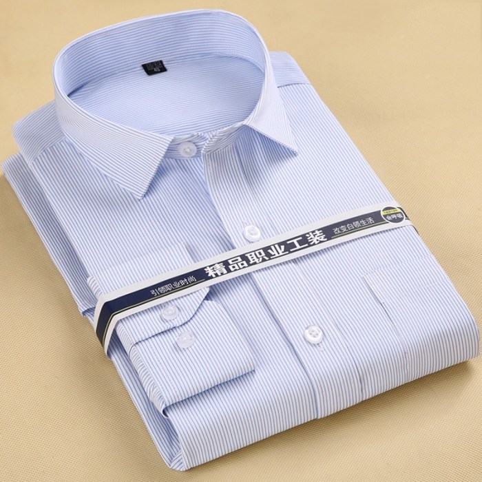 Men's striped dress shirt with white collar