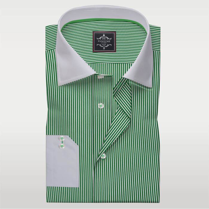 Men's striped dress shirt with white collar